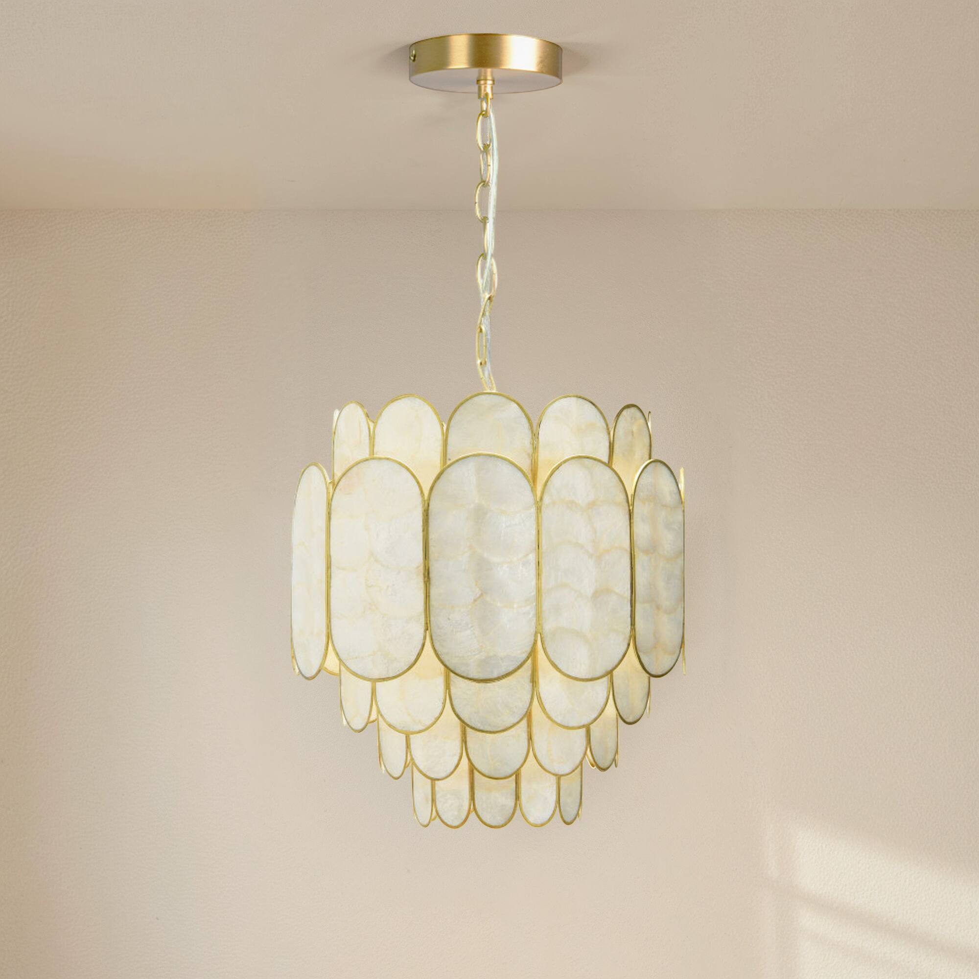 Hello Honey® 17.5" 4-Tier Capiz and Metal Chandelier